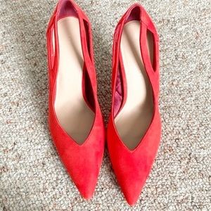 Zara Trafaluc Red Pointed Cut Out Suede Heels